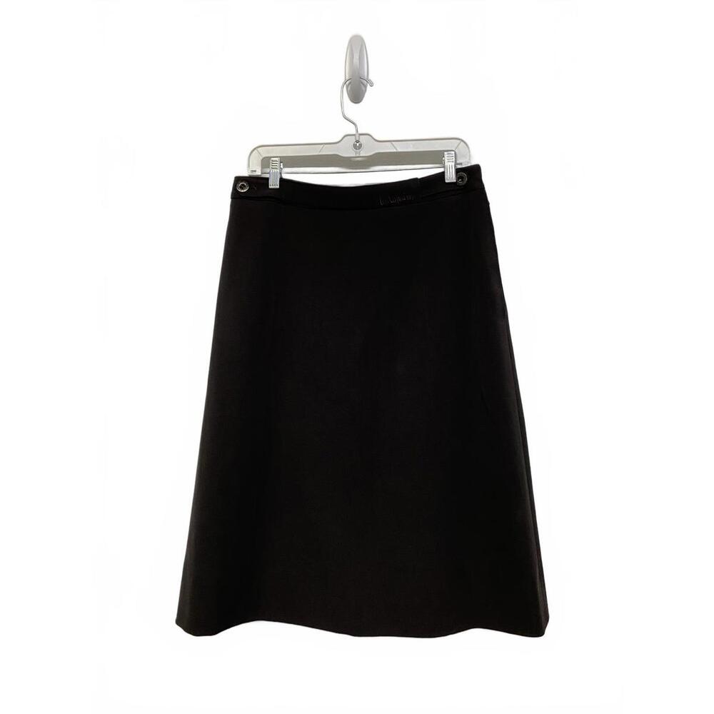 Vintage Les Copains Chestnut Brown 100 Wool ALine Skirt Button Detail Size 5 30”